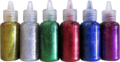 BAZIC 6 Color Glitter Glue Set 20 Milliliter Bottles - Classic Colors - Green, Gold, red, Silver, Blue, and Purple...