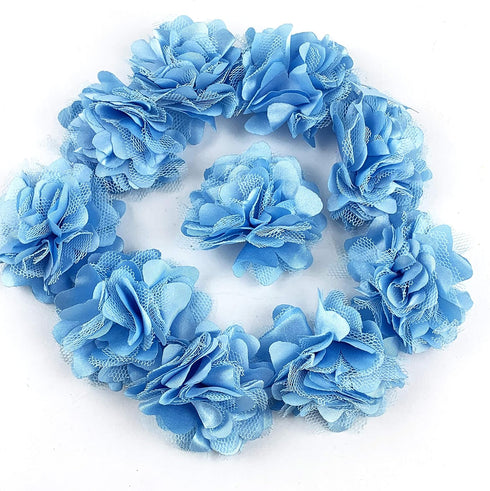 Worlds 10pc Boutique Lace Chiffon Fabric Flower Mesh Flowers 2" Inch (Blue)...
