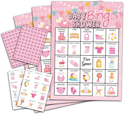 Bingo Cards for Party Supplies, Pink Shower Bingo Game, Party Games with 24 Players, Family Activities, Party Favors Gifts for Adults - pink05...
