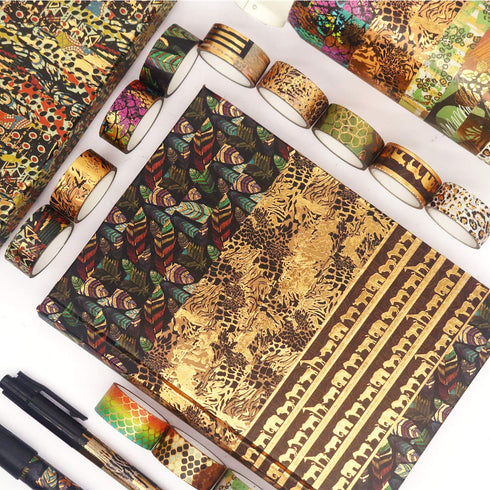 YUBX Wild Animals Washi Tape Set 12 Rolls Gold Foil Print Decorative Masking Tapes for Arts, DIY Crafts, Journals, Planners, Scrapbook, Wrapping (...