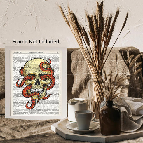 Posterizer 1 pcs-Skull Octopus Steampunk Dictionary Art-Fantasy & Fiction Art-Men's Art Collection- Living Room Bedroom Decor- unframed wall art...