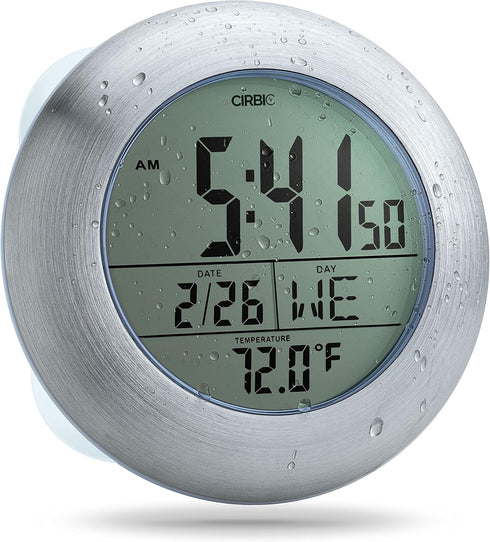 Extra Large Shower Clock with Suction Cups, Date and Temperature, Water Resistant Clock for Bathroom...