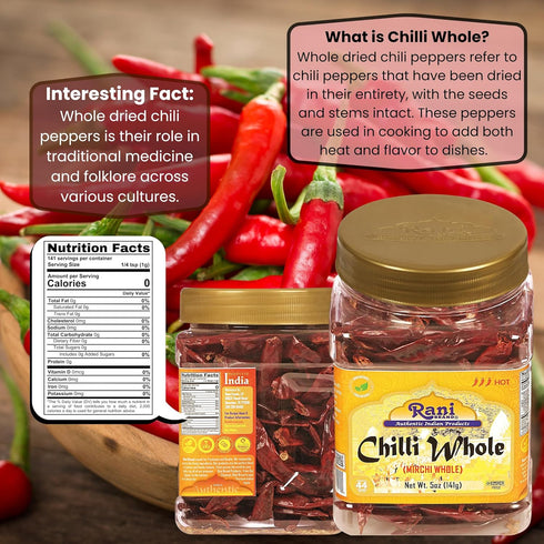 Rani Chilli Whole (Lal Mirch Sabut) 5oz (141g) PET Jar ~ All Natural, Salt-Free | Vegan | No Colors | Gluten Friendly | NON-GMO | Kosher | Indian ...