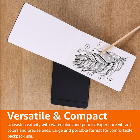 Amazon Basics - Hardcover Art Sketchbook L Size 5.25" x 8.25", 72 Sheets, Black...
