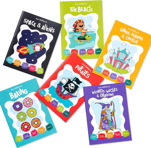 THE TWIDDLERS - 24 Pack 6 Themes Bulk Mini Coloring Books for Kids Ages 3+, includes Castles Dragons Space Pirate Baking Beach - Coloring Book Par...