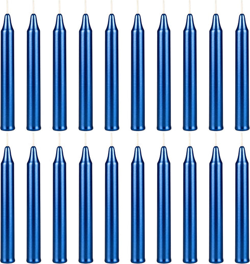 Mega Candles 20 pcs Unscented Metallic Dark Blue Exquisite Mini Taper Spell Candles, 4 Inch Tall x 1/2 Inch Diameter, Magic Chimes, Enchantment, R...