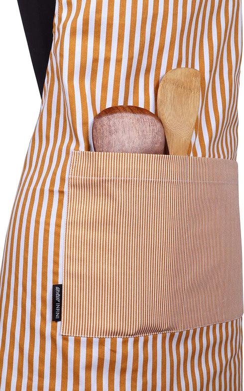 AMOUR INFINI Cotton Aprons for Women with Pockets Adjustable Strap and Waist Ties Reusable Printed Aprons for Baking, Cooking, Gardening (27.5 x 3...
