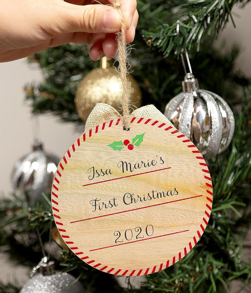 Pearhead Christmas Baby Handprint Wooden Ornament, Baby's First Christmas, Holiday Keepsake, Rustic Hanging Ornament with Burlap Bow, Includes Non...