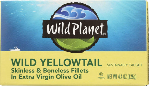 Wild Planet Wild Yellowtail Fillets in Organic Extra Virgin Olive Oil, Skinless & Boneless, Tinned Fish, Sustainably Wild-Caught, Non-GMO, Kosher,...