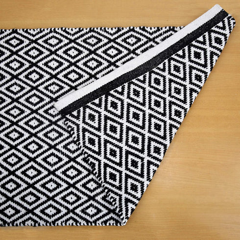 RAJRANG Cotton Hand Woven Diamond Area Rug, Reversible Checkered Bathroom Rugs, Geometric Entry Mat, Machine Washable, Durable - Black & White, 21...