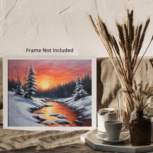 Posterizer 1 pcs-snowy jungle in winter in oil painting style-5-Landscape & Nature Art-GIft for Men Women Teens-Living Room Bedroom Decor- unframe...