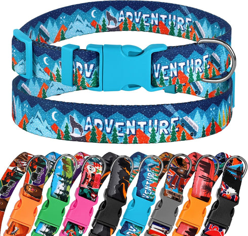 Nature Dog Collar Travel Pattern Adjustable Nylon Pet Collars for Small Medium Large Dogs Puppy Designer Print (Adventure, Neck Fit 12"-16")...