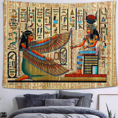 FEASRT Egyptian Gods Tapestry Ancient Hieroglyphic Tapestry Wall Hanging Tapestries for Home Bedroom Living Room Apartment Dorm Office Decor 80x60...