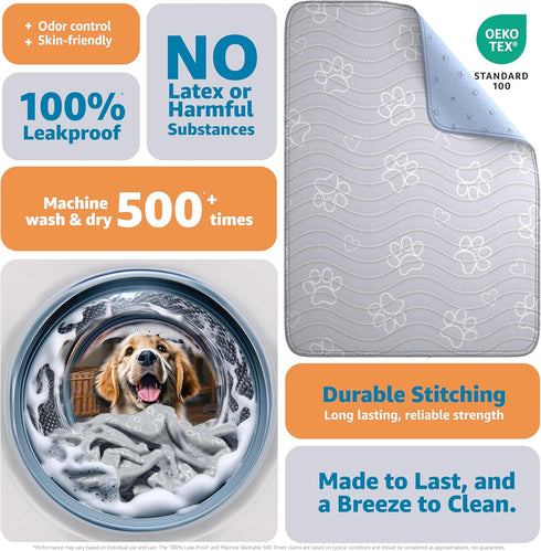 IMPROVIA® 2 Pack 18X24 in. Small Reusable Puppy Pad – Waterproof, Extra-Absorbent, Washable Pee Pad for Dog Training, Whelping, & More – Protect Y...