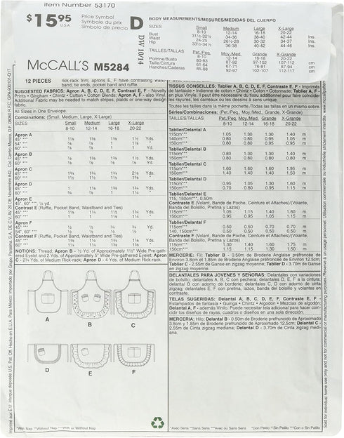 McCall's Patterns M5284 Aprons...