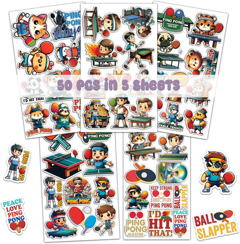 Pack 50 PCS Ping Pong Table Tennis Sticker Outdoors Theme Waterproof Vinyl Decals Items for Teens Adults Sports Lovers Decor Water Bottles Phone C...