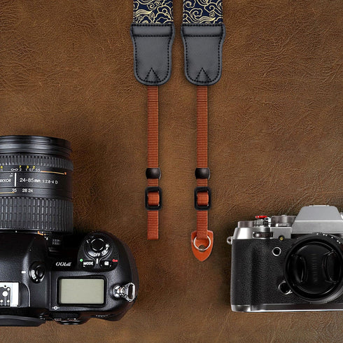 Padwa Lifestyle Camera Strap - 2" Wide with Double Layer Cowhide Head,Vintage Ukiyo E Style Auspicious Cloud Pure Cotton Camera Shoulder Straps,Ad...