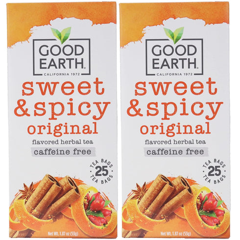 Good Earth Sweet & Spicy Caffeine Free Herbal Tea - 2 Pack w/ 25 Tea Bags per Box...