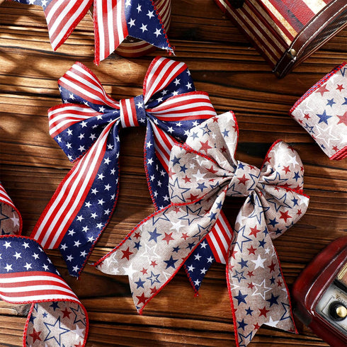 XunYee 3 Rolls Patriotic Ribbons American Flag Double Sided Star Striped Wired Ribbon Red Blue White Ribbons for Memorial Day 4th of July Independ...