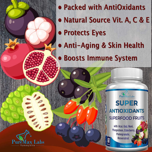 Super Antioxidant Fruit Superfood Complex - Powerful Antioxidant Superfruits, Acai, Goji, Noni, Mangosteen, Pomegranate, Elderberry, Resveratrol, ...