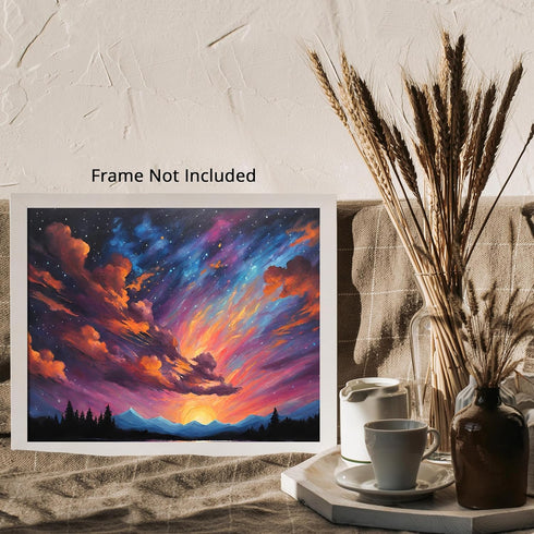 Posterizer 1 pcs- mountains, trees, night sky landscape nature 1-Landscape & Nature Art-Floral Botanical Art- Decor for Home & Office- unframed wa...