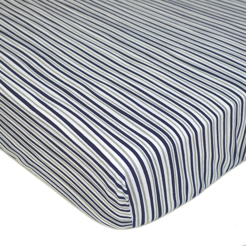 American Baby Company 100% Natural Cotton Fitted Crib Sheet 52" x 28" - Soft, Breathable, Hypoallergenic & Gentle Toddler Bed Sheet, Navy Fun Stri...