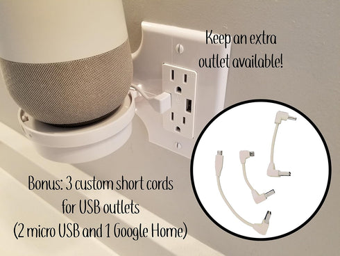 Mount Genie Smart Home Outlet Shelf: Hidden Cord Storage and Extra Custom Short Cords Great for Google Home, Nest, Security Cameras, Smart Speaker...