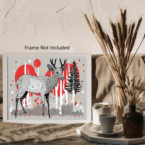 Posterizer 1 pcs- maximalist deer print with abstract elements-Art for Animal Lovers-Abstract & Modern Art- Living Room Bedroom Decor- unframed wa...