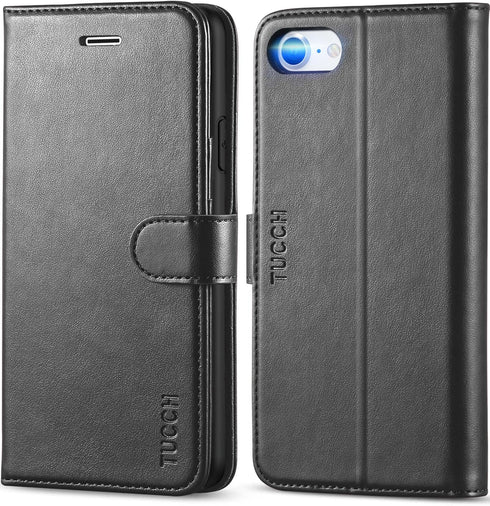 TUCCH Case Wallet for iPhone SE 2022/ iPhone 7/8/iPhone SE 2020, PU Leather 3 Card Slots Stand Magnetic Flip Folio Cover TPU Shockproof Inner Shel...