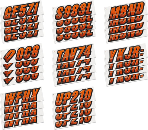 STIFFIE Techtron Orange/Black 3" Boat & PWC Registration Decals • Numbers Letters Stickers...