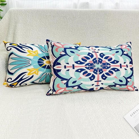 Set of 4 Outdoor Waterproof Pillow Covers 12x20 Mandala Flower Decorative Throw Pillow Covers Boho Geometric Pillow Cases for Garden Patio Home De...