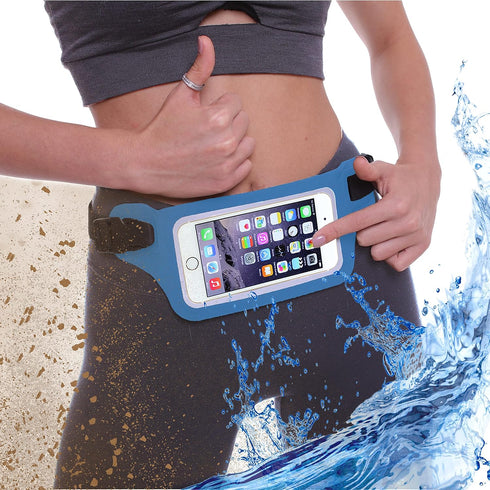 Ultimate Blue Waterproof Running Swimming Belt: Phone & Essentials Holder for Gym, Beach, Kayaking, Ski! Fits iPhone, Samsung - Touchscreen, IPX8 ...