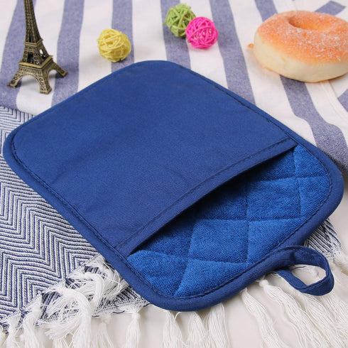 100% Cotton with Silicone Kitchen Everyday Basic Pot Holder Heat Resistant Coaster Potholder Oven Mitts with Pocket for Cooking and Baking Set of ...