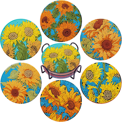 6 PCS Sunflower Diamond Painting Art Coaster Set Diamond Art Coasters Small Diamond Painting Coasters Kit Beginners Adults Art Craft Supplies...
