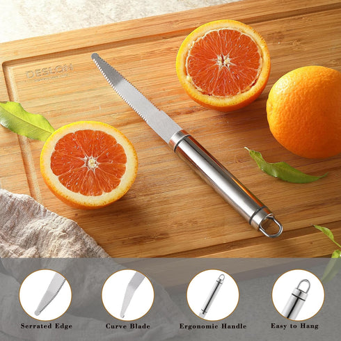 2PCS Grapefruit Knife, Curved Serrated Grapefruit Knife, Stainless Steel Kiwi Knife, Great for Grapefruit, Orange, Lemon, Kiwi, Easy to Hang, Dish...