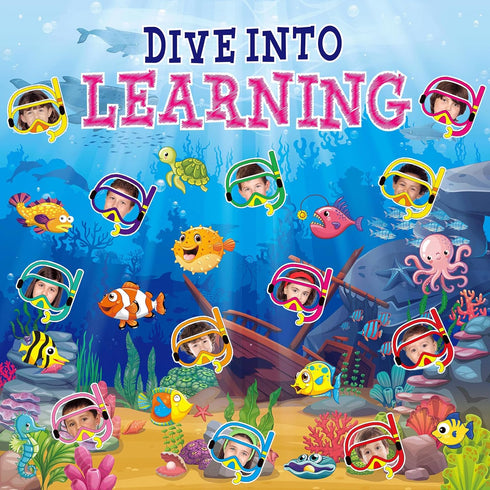 56 Pcs Ocean Beach Theme Classroom Bulletin Board Decoration Sets Dive into Learning Sea Animal Fish Cutouts for The Sea Backdrop Under The Summer...