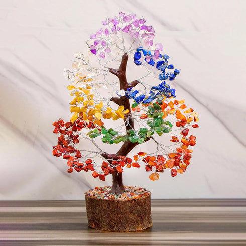 Crocon Seven Chakra Gemstone Tree Feng Shui Figurine Money Bonsai Good Luck Reiki Healing Crystals Balancing Decoration Ornament Sculpture Wealth ...