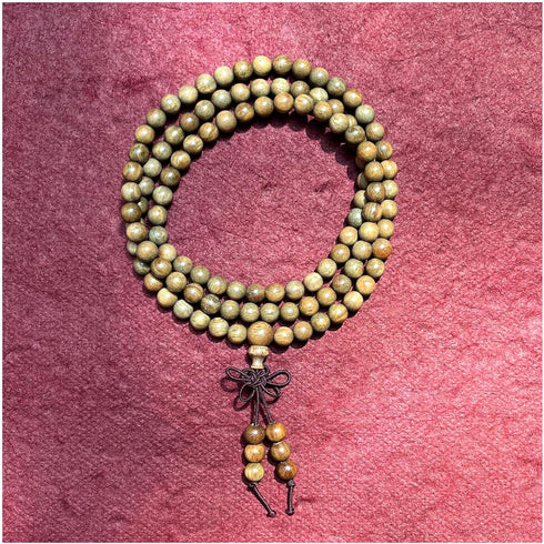 HAPPEACE 6mm Natural Fragrant Green Sandalwood 108 Mala Beads - Tibetan Buddhism Prayer Beads...
