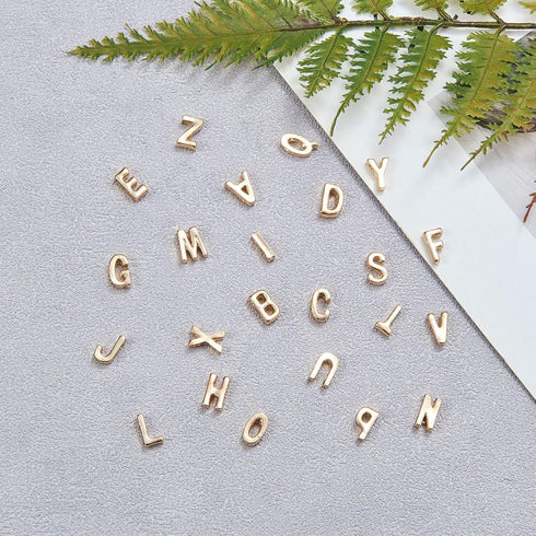 LiQunSweet 26 Pcs Golden Plated Metal Alloy Letter Loose Beads for Initial Necklace Bracelet Earrings Jewelry Making Decoration Craftings - 10x3mm...