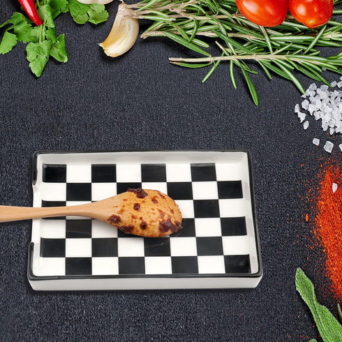 Spoon Rest,Ceramic Spoon Rest for Kitchen Counter Dishwasher Safe Marble Decor Spoon Holder for Kitchen (Large, Black&White, 1)...
