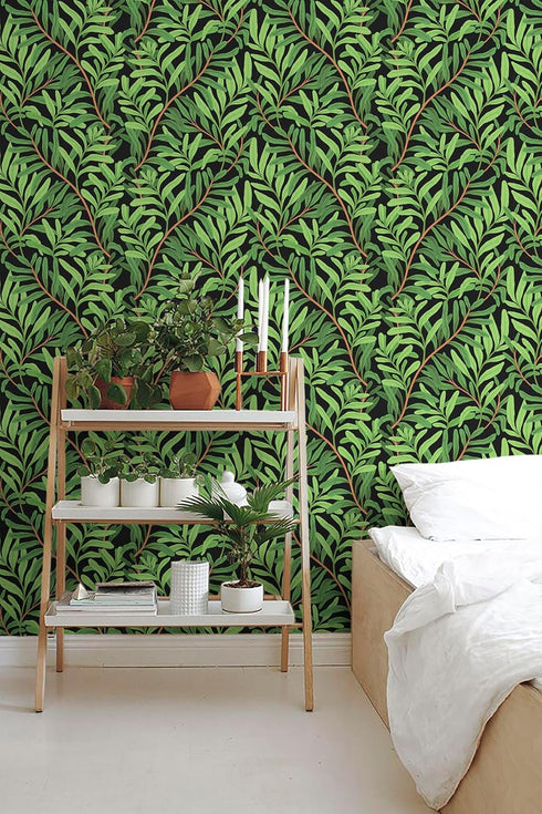 HAOKHOME 93382-1 Peel and Stick Wallpaper Forest Removable Stick on Contact Paper for Kitchen Morris Decor Black/Green/Brown 17.7in x 9.8ft...