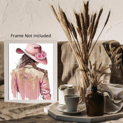 Posterizer 1 pcs-pink and gold cowgirl decor-Western Art-Abstract & Modern Art-Gift for Men Women Entrepreneur Teens-Living Room Bedroom Decor- UN...