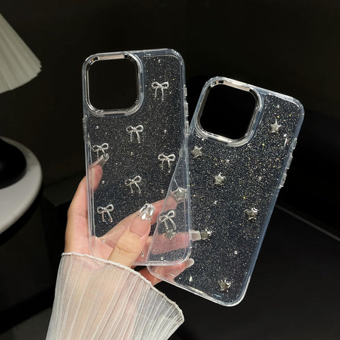Bling Glitter 3D Bow Stars Clear Phone Case Compatible with iPhone Case (Bow,iPhone 13 Pro)...
