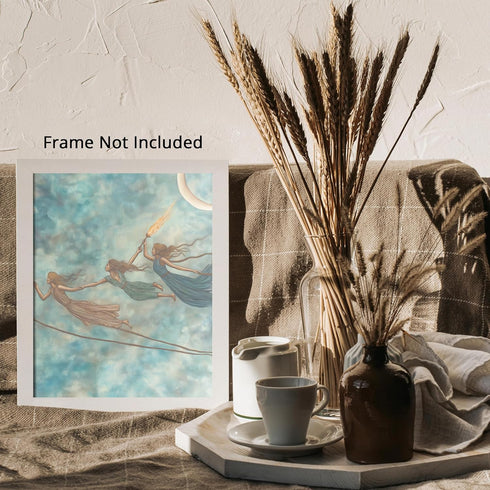 Posterizer 1 pcs-three spectral figures soaring across a mystical sky 2-Fantasy & Fiction Art Gift for Art Lovers Living Room Bedroom Decor- unfra...