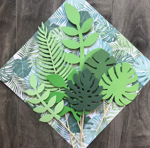LaVenty Set of 7 Glittery Tropical Leaves Cake Topper Tropical Wedding Cake Decoration greenery Palm Leaf Cake Topper...