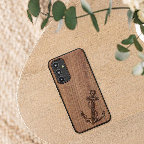 kwmobile Wood Case Compatible with Samsung Galaxy A54 5G Case - Cover - Vintage Anchor Dark Brown...