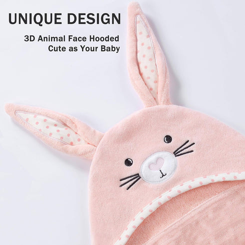 Baby Hooded Towel with Unique Animal Design Ultra Soft Thick Cotton Bath Towel for Newborn (Bunny)...