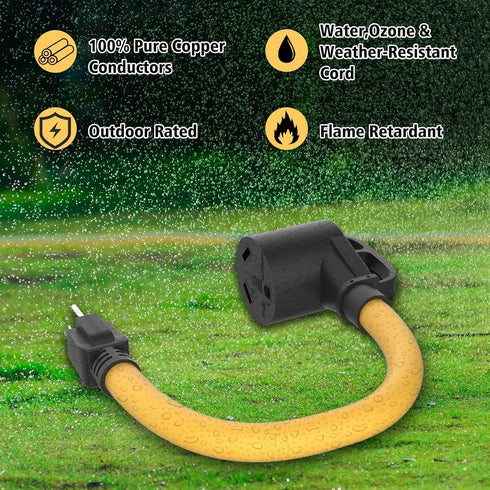 30 Amp to 110 RV Adapter Cord, NEMA 5-15P Male to TT-30R Female Electrical Power Dogbone with Grip Handle, Heavy Duty STW 10 Gauge for RV Trailer ...