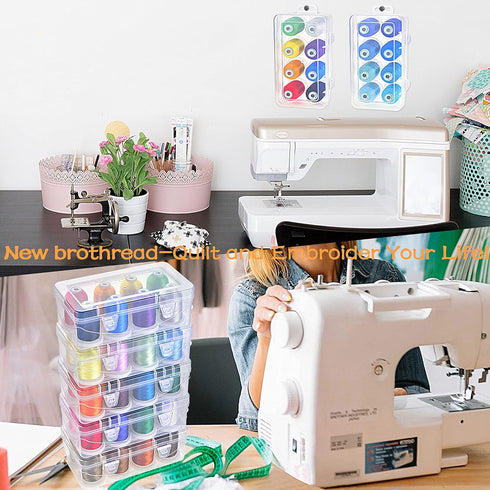 New brothread - 20 Options - 8 Snap Spools of 1000m Each Polyester Embroidery Machine Thread with Clear Plastic Storage Box for Embroidery & Quilt...