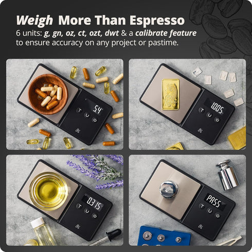 Greater Goods Digital Espresso & Coffee Scale - 750 x 0.1g, Mini Scale with 6 Units for Jewelry, Coins, Herbs, Food and Small Precise Things...